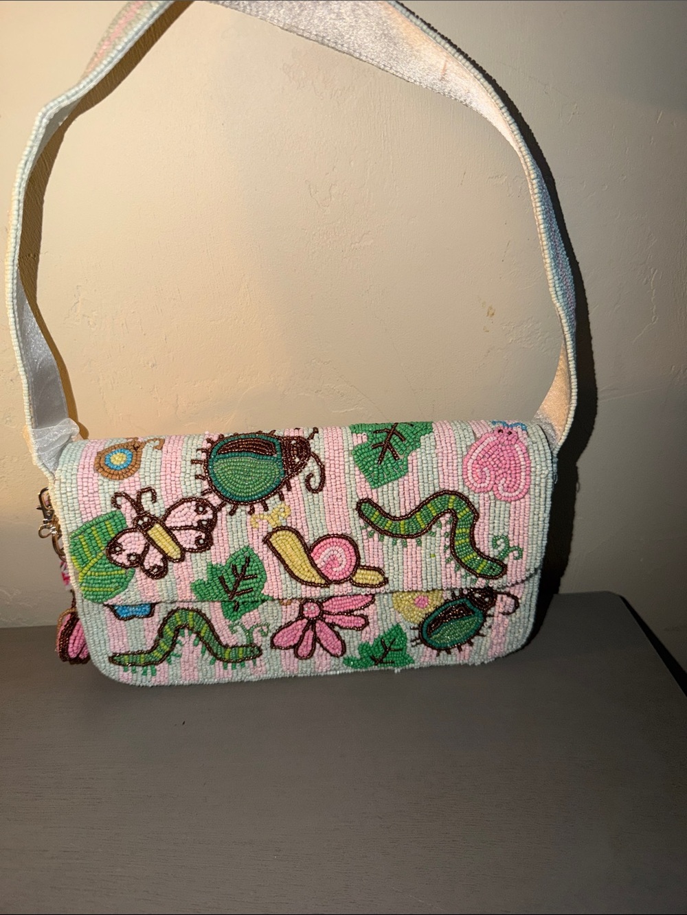 Beaded Pink Garden Motif Shoulder Bag